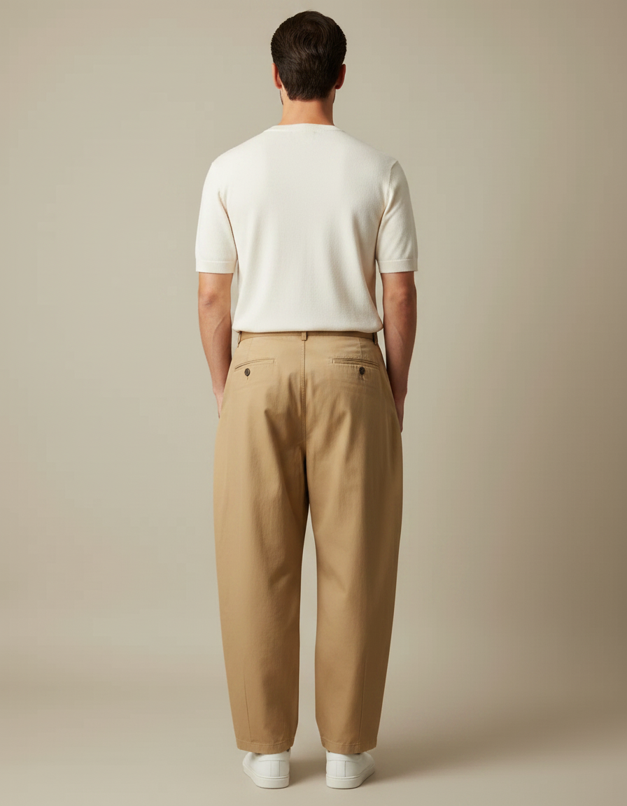 Pantalon Fluide Beige Ample Plissé Décontracté Homme - Gabardine - vue 2