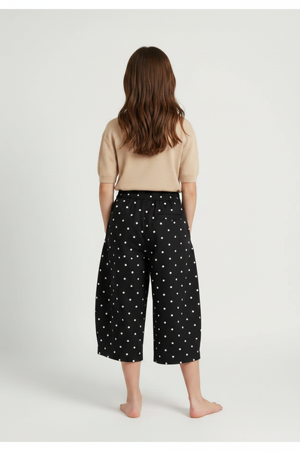 Pantalon Fluide Noir Pois Blancs Ample Coton Enfant - vue 2