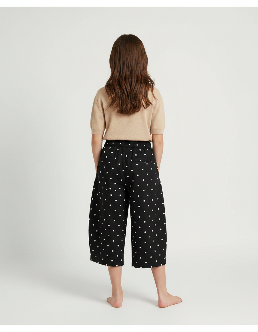 Pantalon Fluide Noir Pois Blancs Ample Coton Enfant - vue 2