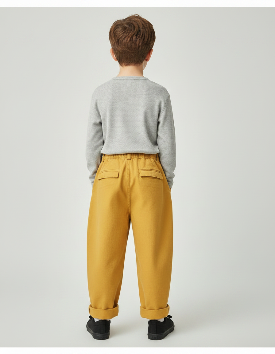 Pantalon Fluide Jaune Ample Coton Décontracté Enfant - vue 2