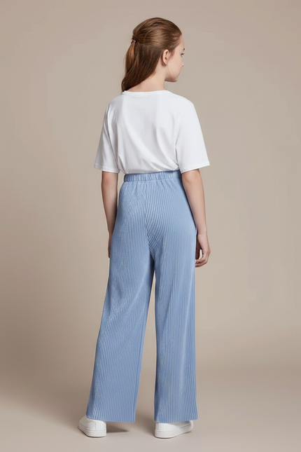 Pantalon Fluide Plissé Bleu Ciel Ample Enfant - Polyester - vue 2