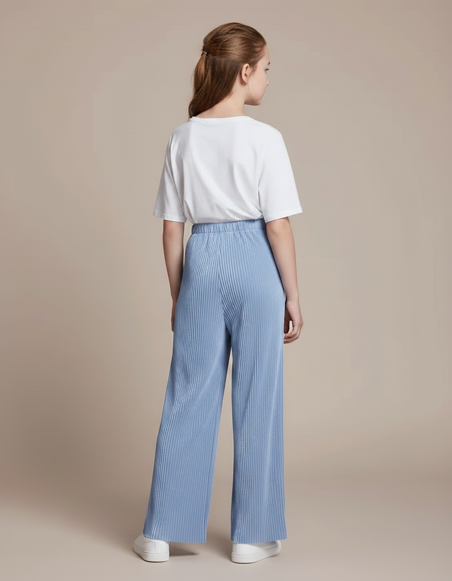 Pantalon Fluide Plissé Bleu Ciel Ample Enfant - Polyester - vue 2
