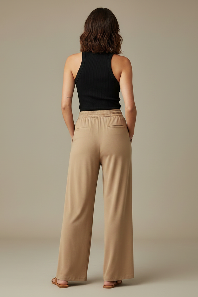 Pantalon Fluide Beige Large Confortable Cordon Plissé - Viscose - vue 2