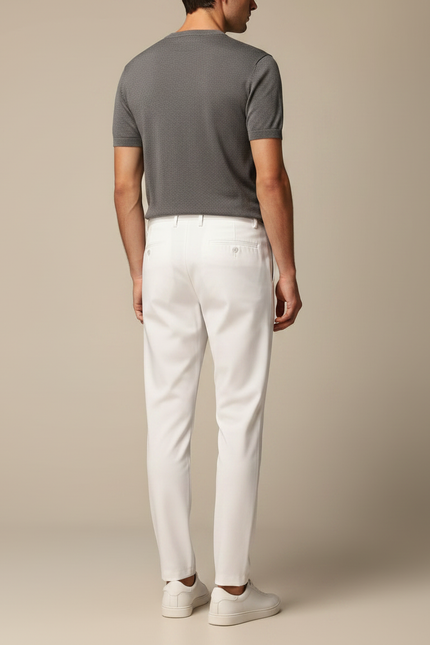 Pantalon Fluide Blanc Élégant Coupe Droite Homme - Gabardine - vue 2