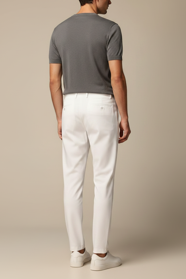 Pantalon Fluide Blanc Élégant Coupe Droite Homme - Gabardine - vue 2