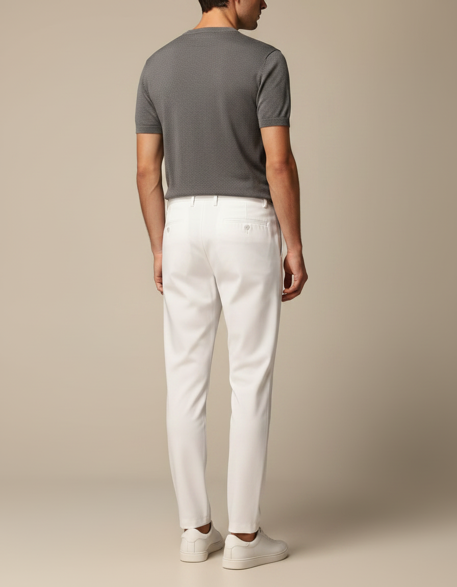 Pantalon Fluide Blanc Élégant Coupe Droite Homme - Gabardine - vue 2
