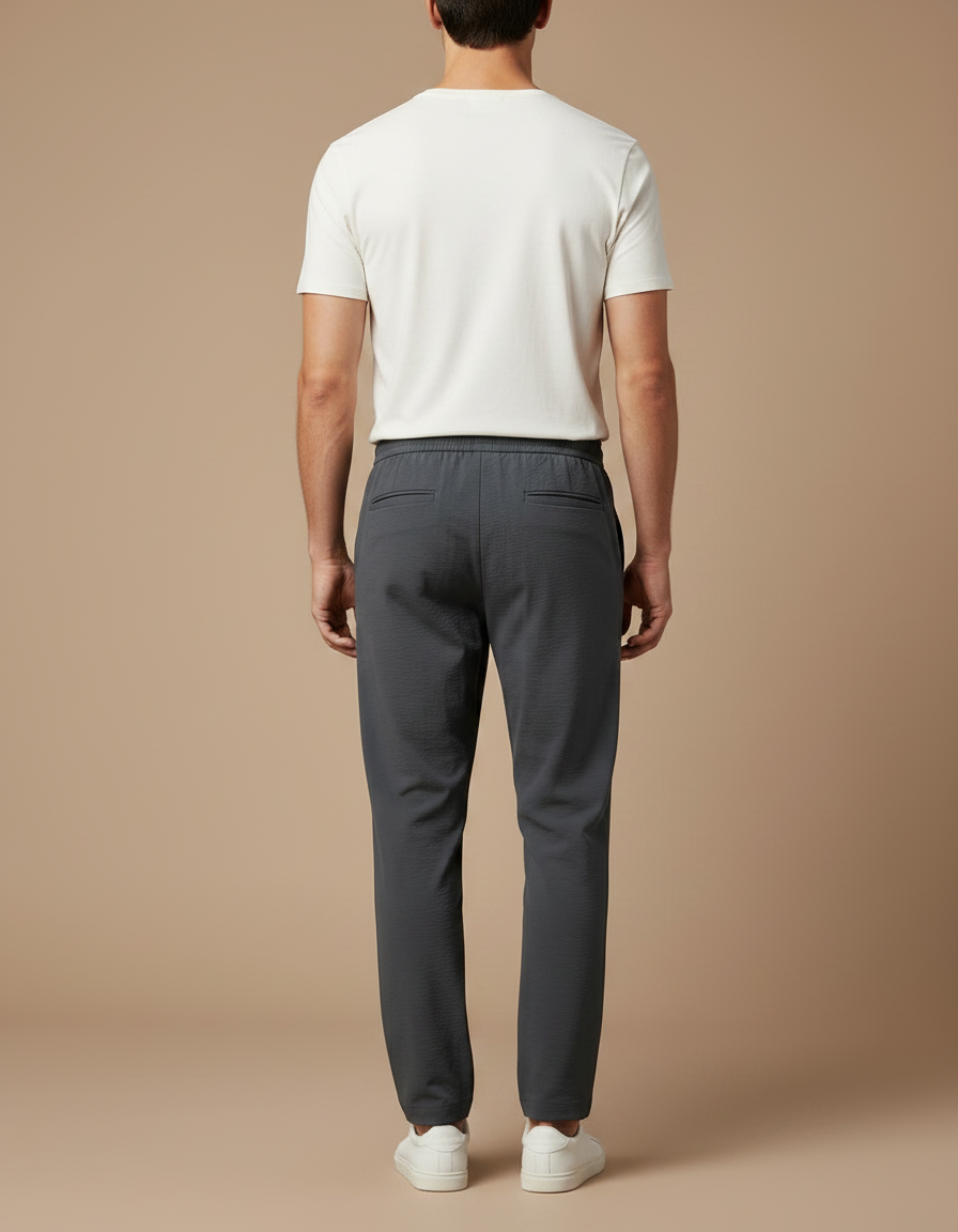Pantalon Fluide Gris Homme Décontracté Léger Droit Simple - Polyester - vue 2