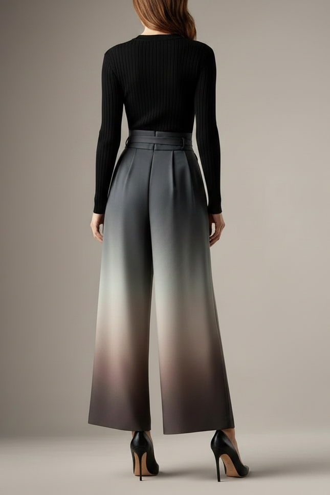 Pantalon Fluide Évasé Dégradé Ceinturé Élégant Femme - Gris Polyester - vue 2