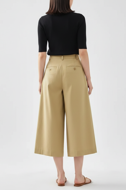 Pantalon Fluide Beige Large Plissé Court Chic - Gabardine - vue 2