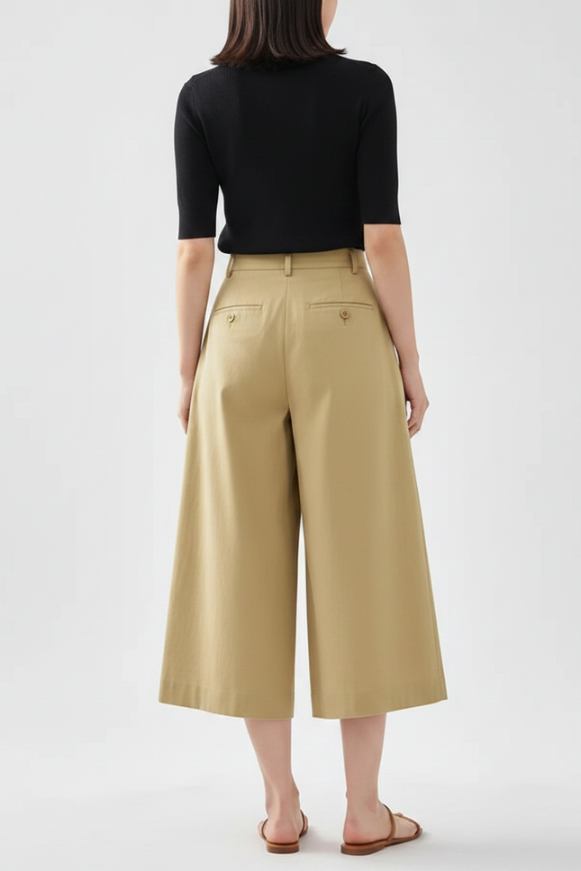 Pantalon Fluide Beige Large Plissé Court Chic - Gabardine - vue 2