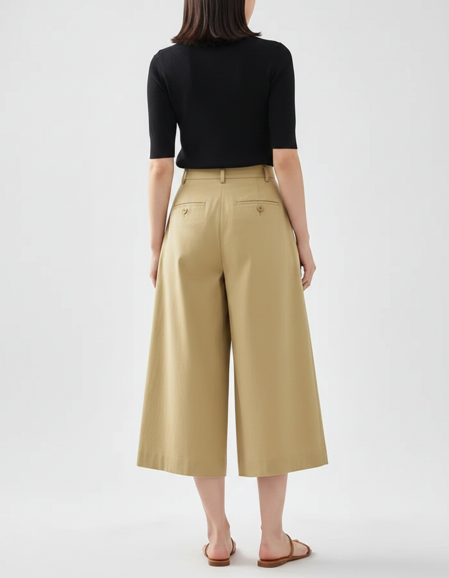 Pantalon Fluide Beige Large Plissé Court Chic - Gabardine - vue 2