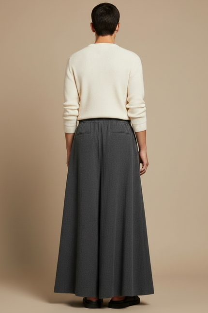 Pantalon Fluide Gris Ample Plissé Viscose Minimaliste - vue 2