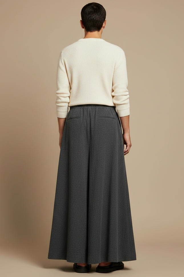 Pantalon Fluide Gris Ample Plissé Viscose Minimaliste - vue 2