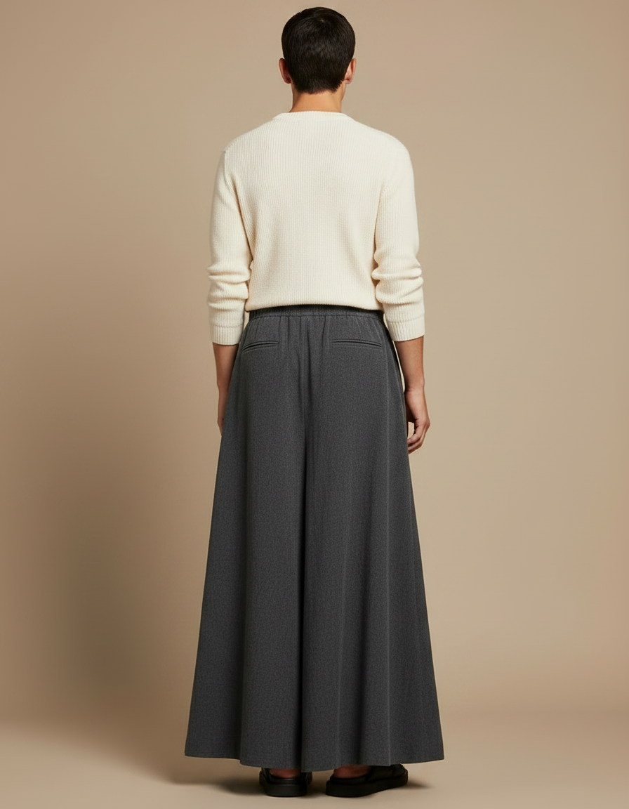 Pantalon Fluide Gris Ample Plissé Viscose Minimaliste - vue 2