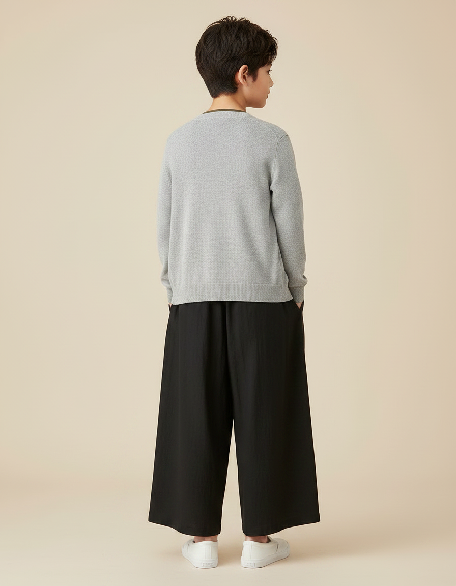 Pantalon Fluide Noir Ample Décontracté Enfant Coton - vue 2