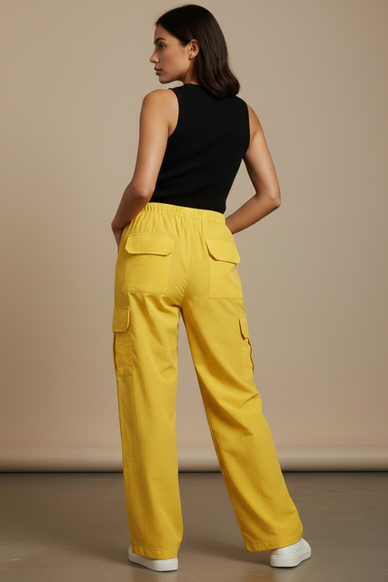 Pantalon Fluide Jaune Cargo Ample Décontracté Femme - Polyester - vue 2
