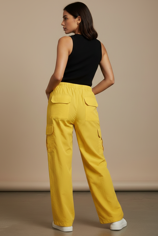 Pantalon Fluide Jaune Cargo Ample Décontracté Femme - Polyester - vue 2
