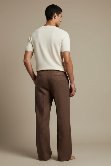 Pantalon Fluide Marron Lin Large Décontracté Homme - vue 2