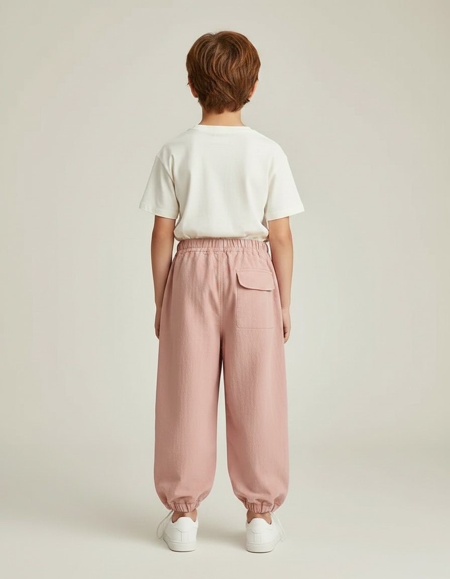 Pantalon Fluide Cargo Rose Coton Décontracté Enfant - vue 2
