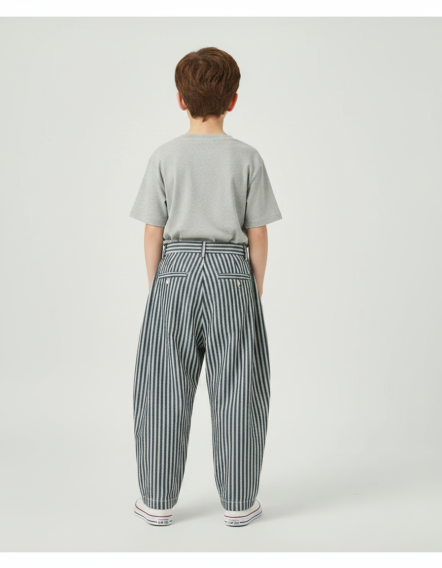 Pantalon Fluide Rayé Vertical Ample Décontracté Enfant - Imprimé Coton - vue 2