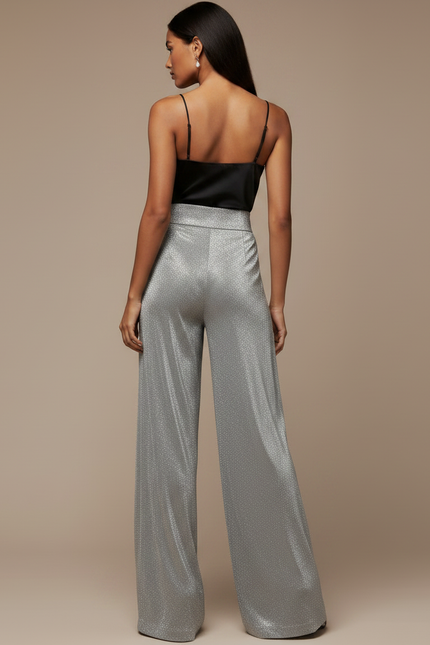 Pantalon Fluide Scintillant Argenté Ample Élégant - Polyester - vue 2