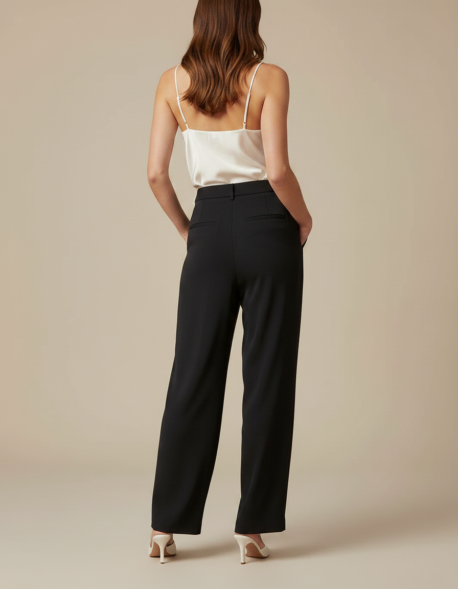 Pantalon Fluide Satin Noir - vue 2