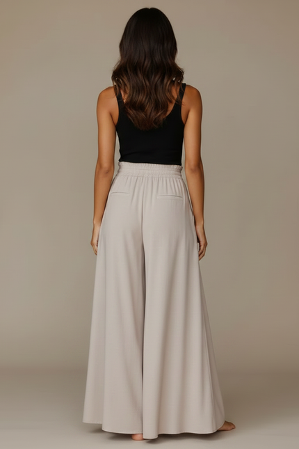 Pantalon Fluide Grande Taille Femme Taille Élastiquée - Beige Viscose - vue 2