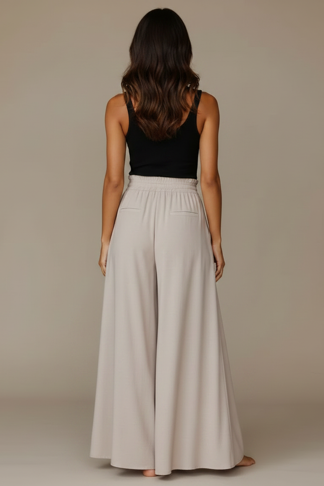 Pantalon Fluide Grande Taille Femme Taille Élastiquée - Beige Viscose - vue 2