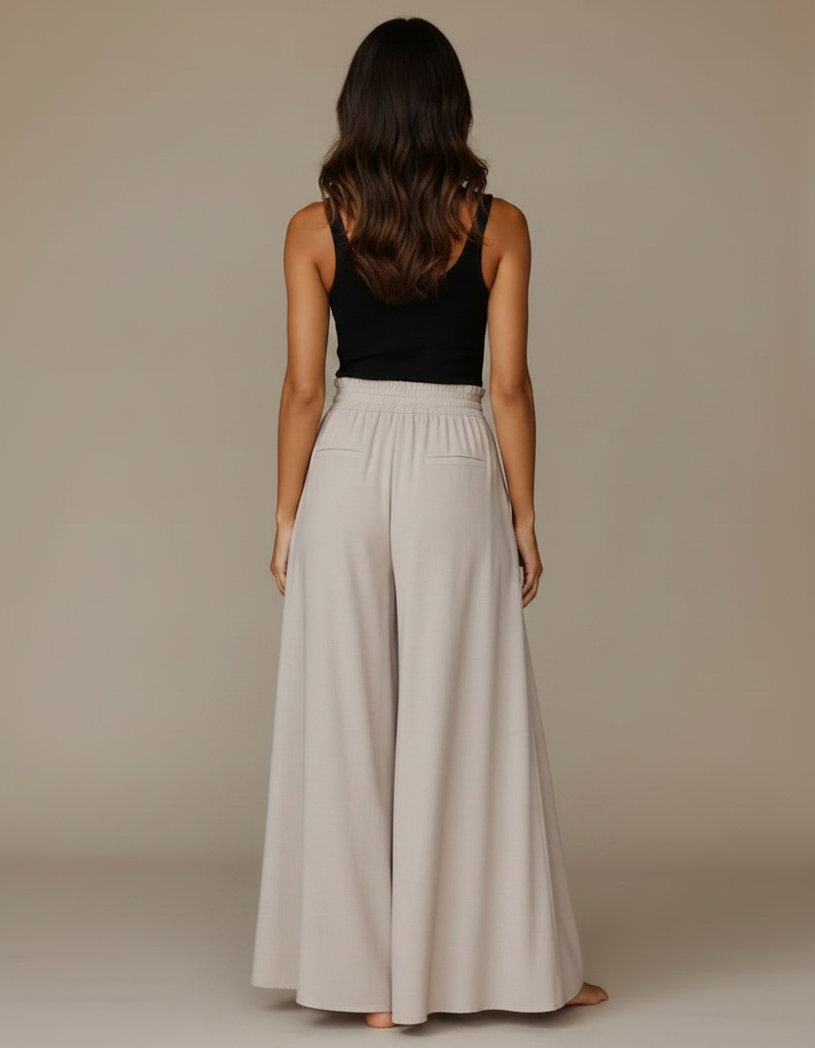 Pantalon Fluide Grande Taille Femme Taille Élastiquée - Beige Viscose - vue 2
