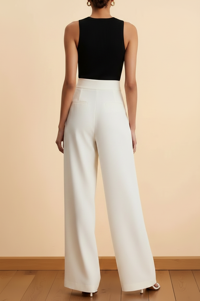 Pantalon Fluide Portefeuille Femme - Blanc Viscose - vue 2