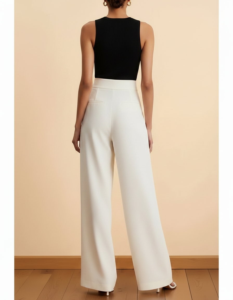 Pantalon Fluide Portefeuille Femme - Blanc Viscose - vue 2