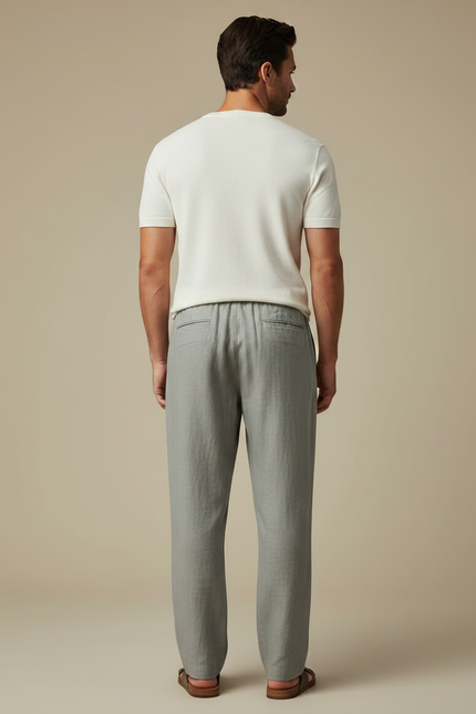 Pantalon Fluide Gris Cordon Coton Lin Ample Décontracté Homme - vue 2