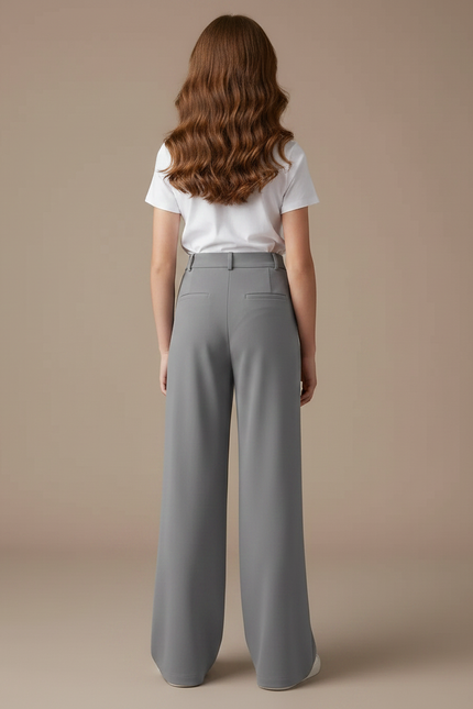 Pantalon Fluide Gris Ample Droit Taille Haute Casual - Polyester - vue 2