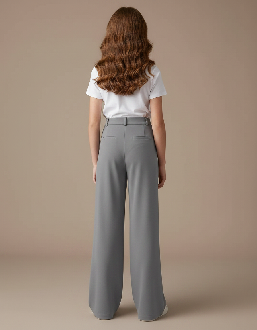 Pantalon Fluide Gris Ample Droit Taille Haute Casual - Polyester - vue 2