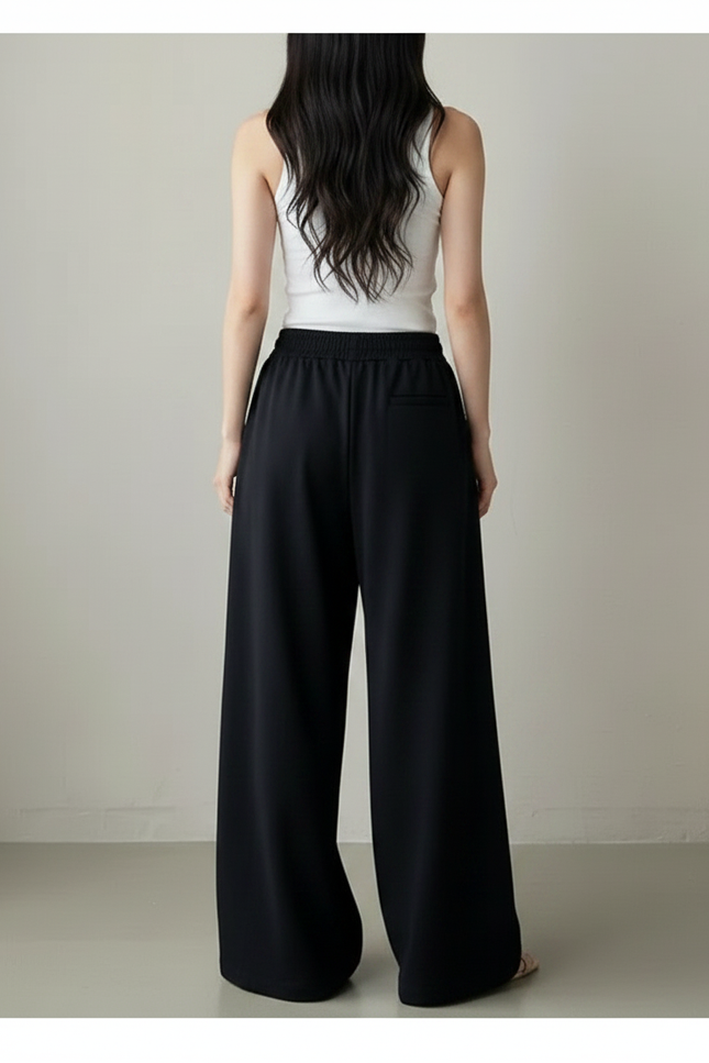 Pantalon Fluide Noir Ample Confortable Décontracté Femme - Viscose - vue 2