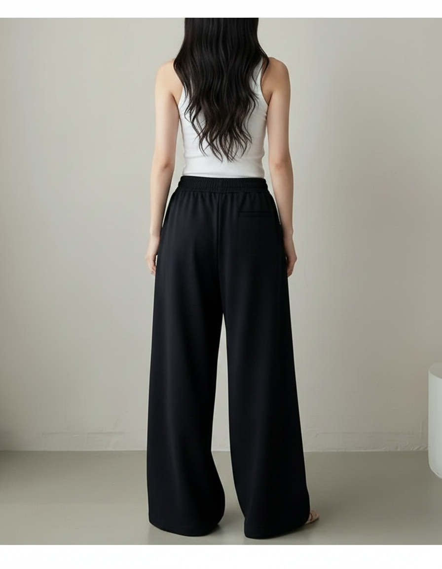 Pantalon Fluide Noir Ample Confortable Décontracté Femme - Viscose - vue 2