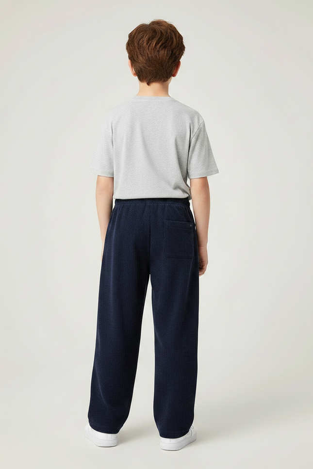 Pantalon Fluide Bleu Marine Côtelé Ample Décontracté Enfant - Cordé - vue 2