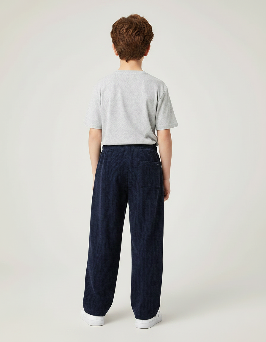 Pantalon Fluide Bleu Marine Côtelé Ample Décontracté Enfant - Cordé - vue 2