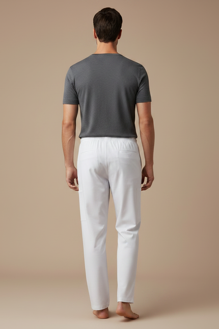 Pantalon Fluide Blanc Ample Confort Décontracté Sport Homme - Coton - vue 2