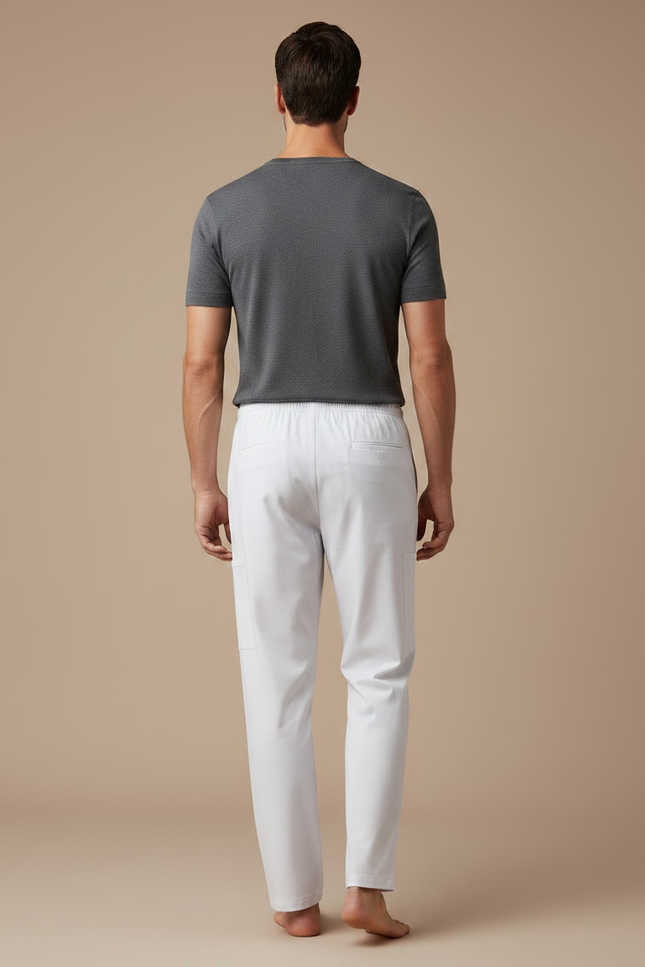 Pantalon Fluide Blanc Ample Confort Décontracté Sport Homme - Coton - vue 2