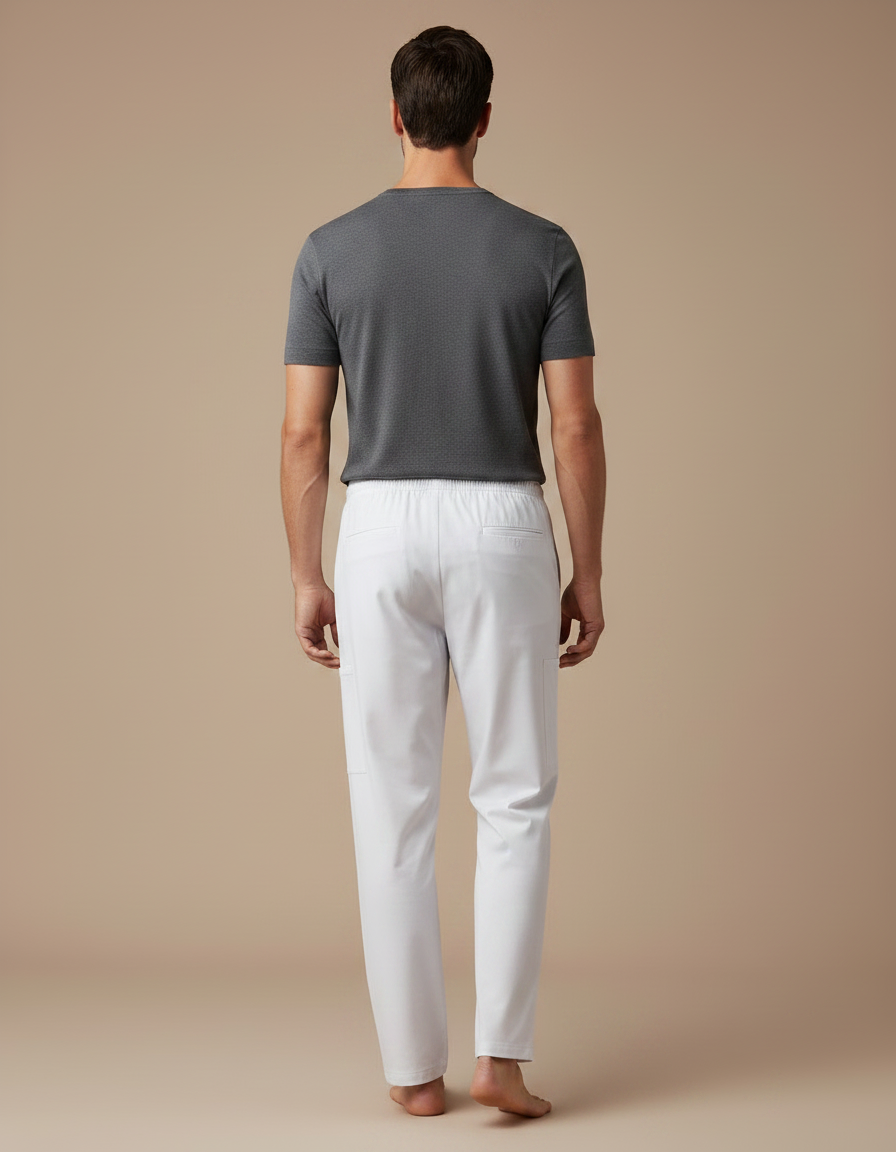 Pantalon Fluide Blanc Ample Confort Décontracté Sport Homme - Coton - vue 2