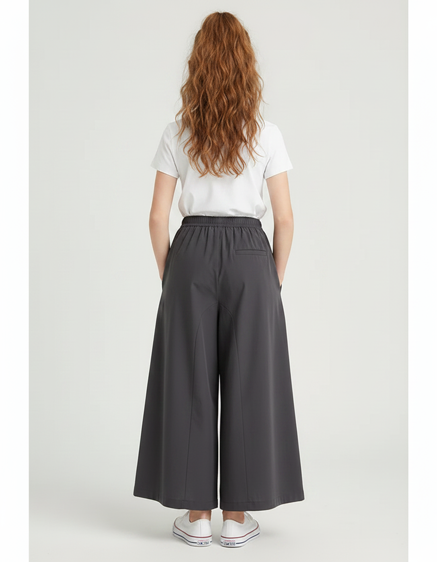 Pantalon Fluide Gris Ample Confortable Décontracté - Polyester - vue 2