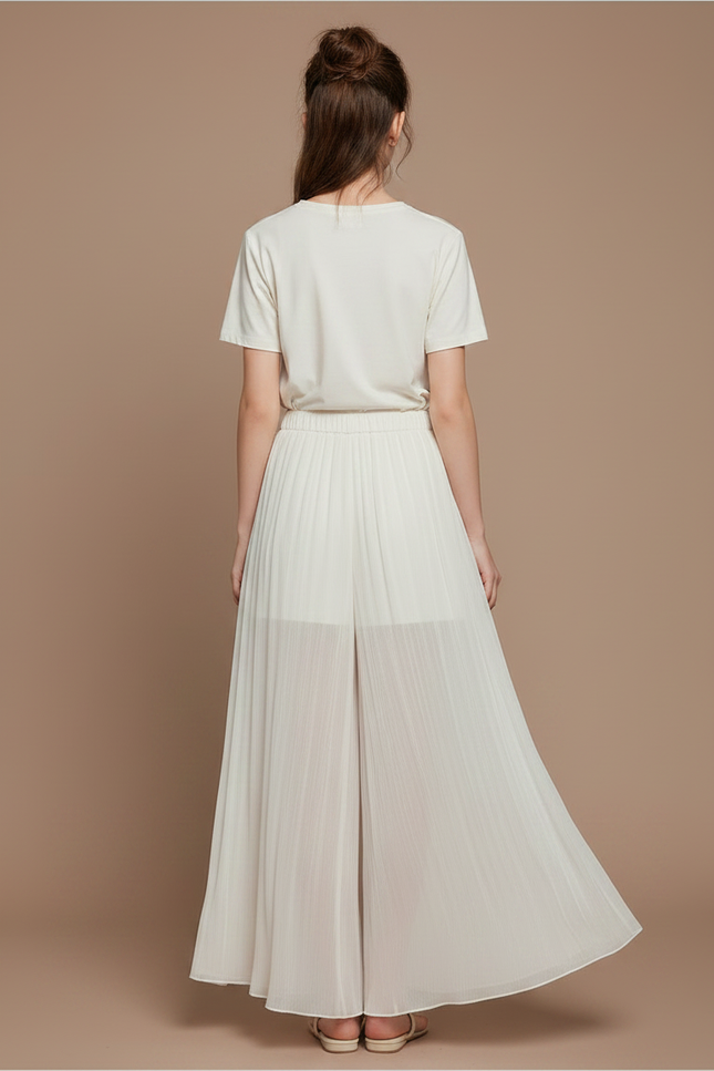 Pantalon Fluide Blanc Plissé Ample Transparent Chic - Polyester - vue 2