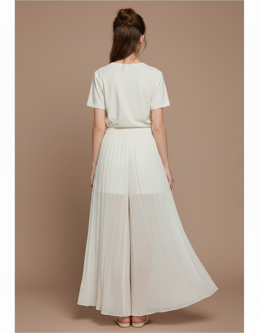 Pantalon Fluide Blanc Plissé Ample Transparent Chic - Polyester - vue 2