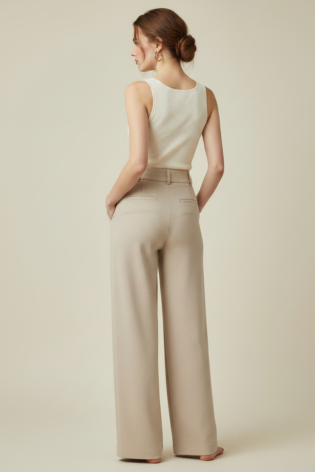 Pantalon Fluide Laine Femme - Beige - vue 2