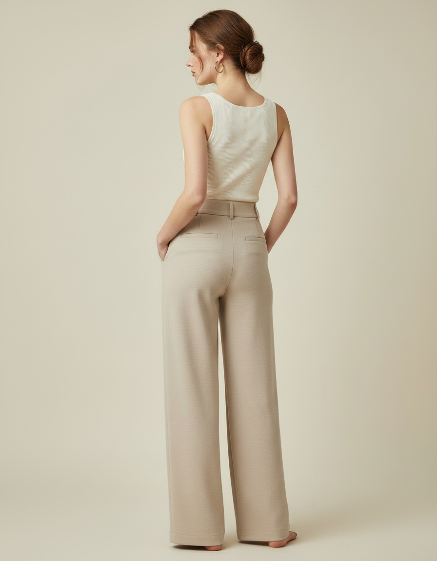 Pantalon Fluide Laine Femme - Beige - vue 2