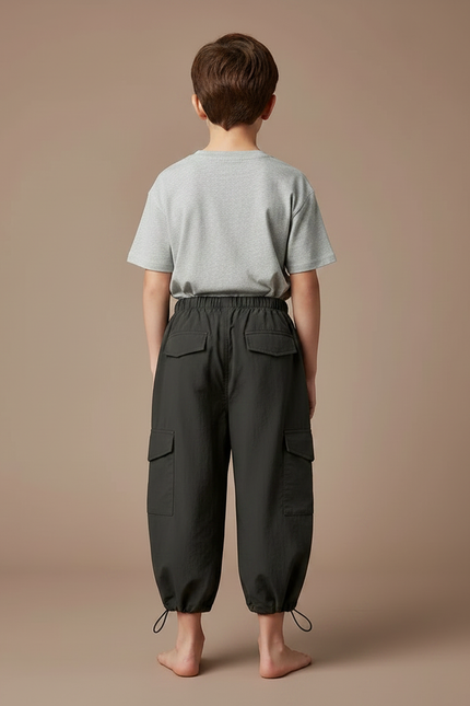 Pantalon Fluide Cargo Ample Coton Garçon - Kaki Polyester - vue 2