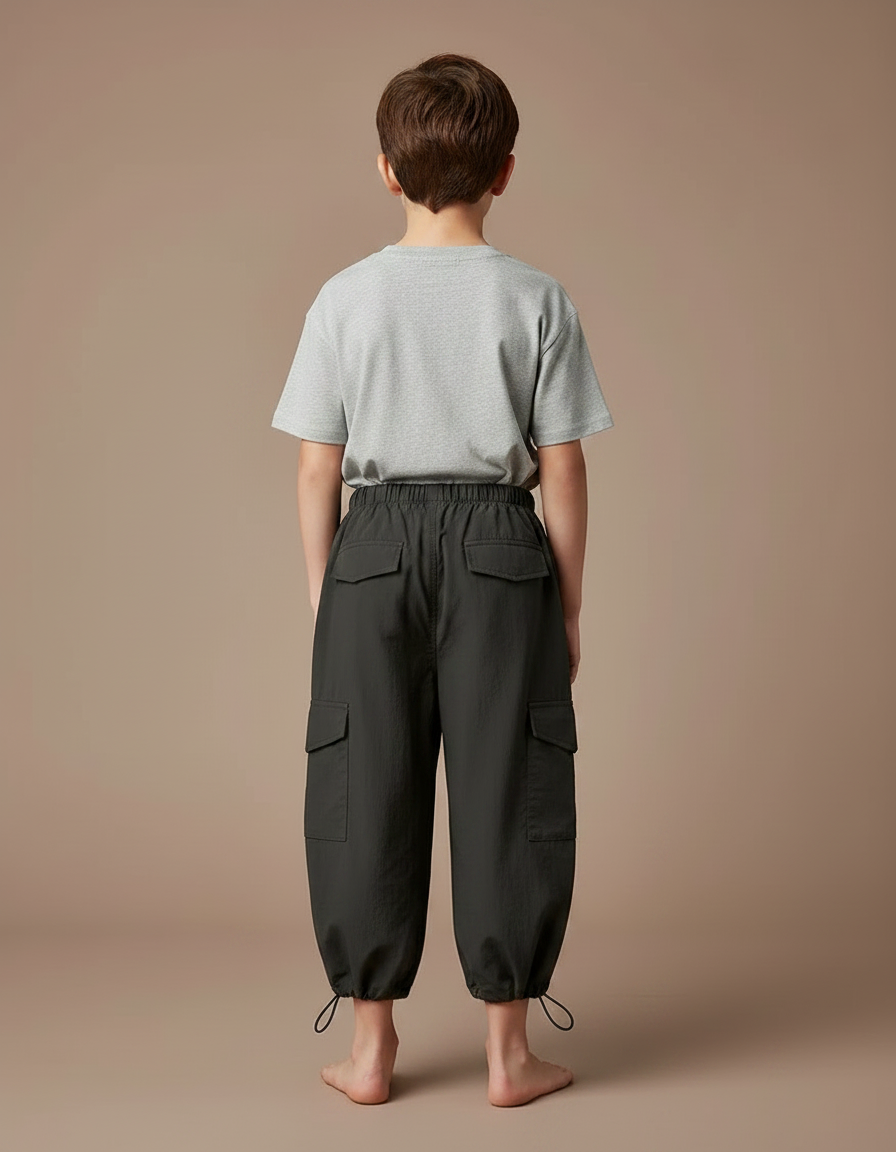 Pantalon Fluide Cargo Ample Coton Garçon - Kaki Polyester - vue 2