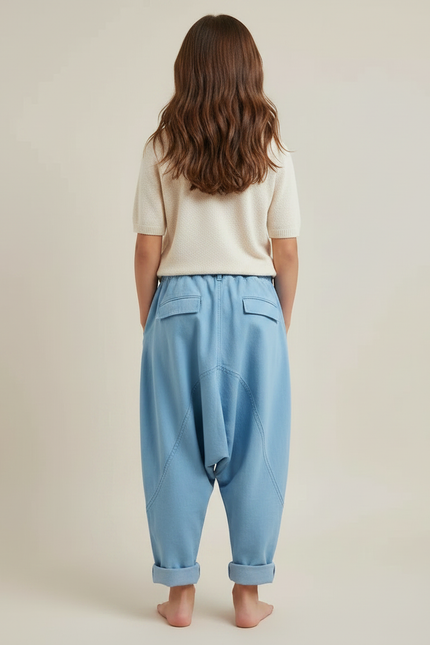 Pantalon Fluide Bleu Ciel Harem Coton Décontracté - vue 2