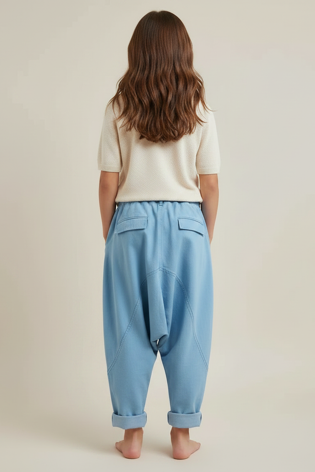 Pantalon Fluide Bleu Ciel Harem Coton Décontracté - vue 2